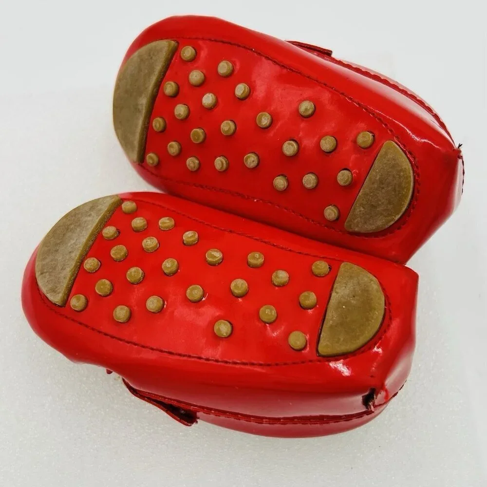 Trumpette Baby Shoes Loafers Red Patent Driver Easter Sz 6-12 Months Unisex